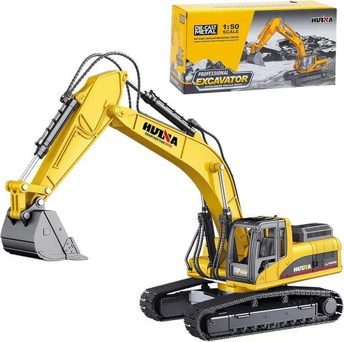 Qcar Excavadora de vehículos de construcción Juguetes Excavadora hidráulica de aleación resistente, escala 1:50 Diecast Site Digger camión de