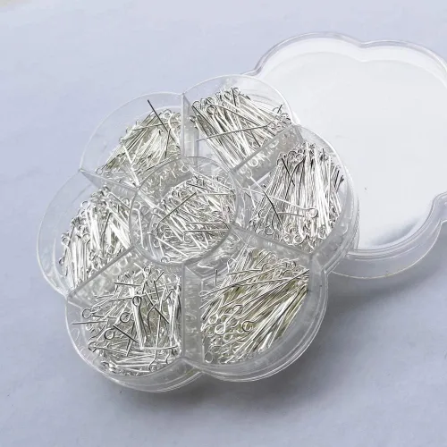 Miniatura 4 de Chenkou Craft 700 piezas surtidas de 7 tamaños surtidos de alfileres para hacer joyas (plata, mezcla)