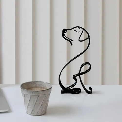 Miniatura 2 de Escultura de pared de arte minimalista para perro, alambre de metal abstracto, línea geométrica, dibujo, estatua de arte (perro)