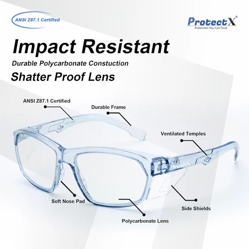 Miniatura 3 de ProtectX Elegantes gafas de seguridad antivaho y resistentes a los arañazos, gafas de protección UV, lentes de bloqueo de luz azul para hombres