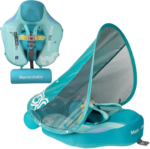 Mambobaby Flotador para bebé con toldo y cola, flotador no inflable para piscina, correa de seguridad ajustable, entrenador de natación para niños