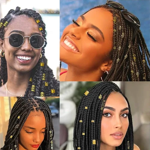Miniatura 4 de 220 piezas de joyería dorada para el cabello, accesorio de Tuefuzy para el cabello, accesorio para rastas, trenzas de metal dorado, anillos y clips