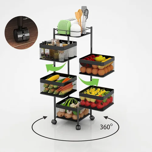 Miniatura 6 de Cesta de frutas y verduras para cocina, sin montaje, estante de almacenamiento giratorio, estante de almacenamiento de baño, organizadores de cocina