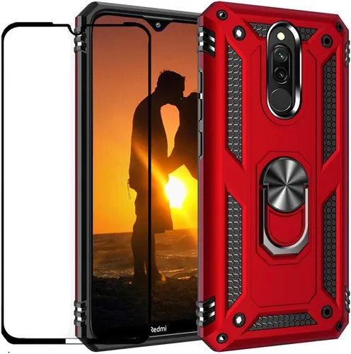 Miniatura 8 de YaHan Funda para Xiaomi Redmi 8A / Redmi 8, anillo giratorio de 360 grados, soporte híbrido, resistente, de doble capa, a prueba de golpes, con Negro