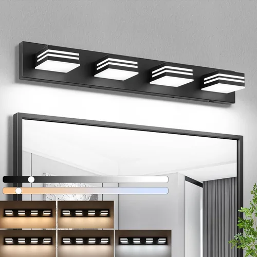 Miniatura 11 de Moderna lámpara LED para tocador de baño (3 luces, 24 pulgadas) (5CCT, regulable), negro mate moderno para pared de baño