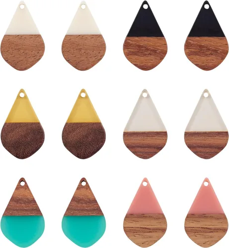 Miniatura 35 de Pendientes de hoja de madera de resina encantos pendientes de madera en blanco