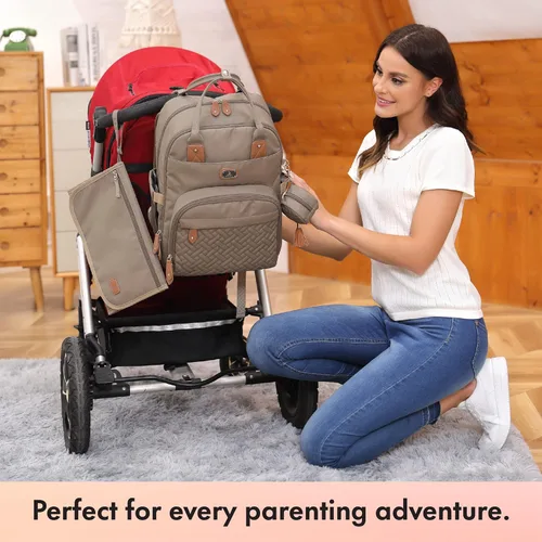 Miniatura 5 de Dikaslon Mochila para pañales con cambiador portátil, funda para chupete y correas para cochecito, bolsas de bebé unisex grandes para niños y niñas