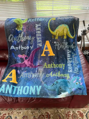 Miniatura 2 de Mantas personalizadas con nombre y dinosaurio para bebés, niños y niñas, mantas de bebé personalizadas con diseño de dinosaurio para niños pequeños