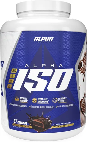 Alpha Supps ISO - Polvo aislado de proteína de suero de leche 100% bajo en carbohidratos, 0.88 onzas por porción, ayuda a apoyar el crecimiento