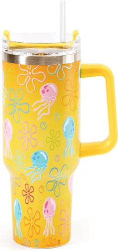 Miniatura 26 de Whaline Vaso patriótico del 4 de julio de 40 oz con asa, pajita y tapa, estrellas y rayas en rojo, azul y bandera de EE. UU., vaso de viaje del día