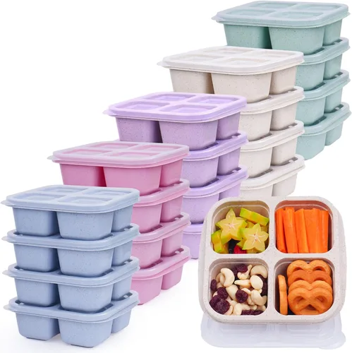 Miniatura 9 de LCHLZZ 4 compartimentos contenedores de aperitivos, paquete de 20 contenedores reutilizables para preparación de comida, lonchera sin BPA