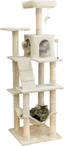 MWPO - Árbol para gatos, multiestructura para gatos grandes con postes rascadores de sisal, plataforma acolchada, hamaca y condominio, torre Beige