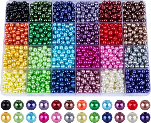 Miniatura 8 de XSEINO Acerca de 1200 piezas de cuentas de cristal estilo perla de imitación de 0.236 pulgadas, 24 colores surtidos de perlas de imitación serie
