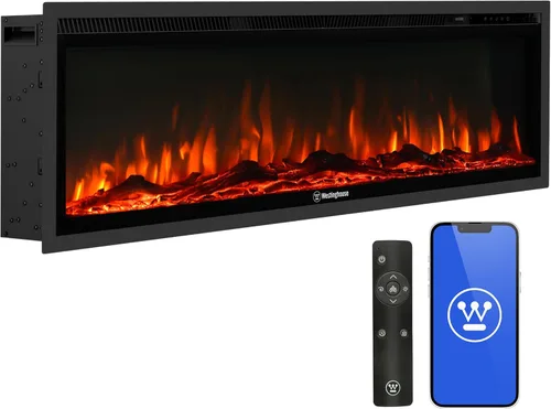 Westinghouse Calentador eléctrico de chimenea de 50 pulgadas, compatible con Alexa y Google Home, montaje en pared o empotrado en la pared,