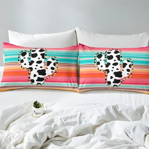 Miniatura 4 de Manfei Juego de sábanas de cactus tamaño individual, juego de ropa de cama de cactus con estampado de vaca para niños, niñas, adolescentes