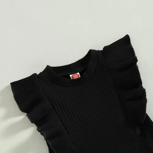 Miniatura 192 de TheFound Trajes de verano para niñas pequeñas, sin mangas, de punto acanalado, halter, pantalones cortos, ropa para recién nacidos, conjunto de 3