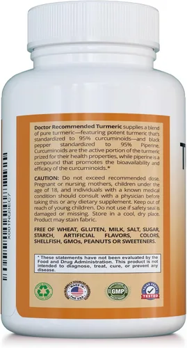 Miniatura 3 de Curcumina de cúrcuma - 2250 mg/d - Cápsulas vegetales - 95% curcuminoides con extracto de pimienta negra (Bioperine) - Cápsulas de 750 mg - 100%