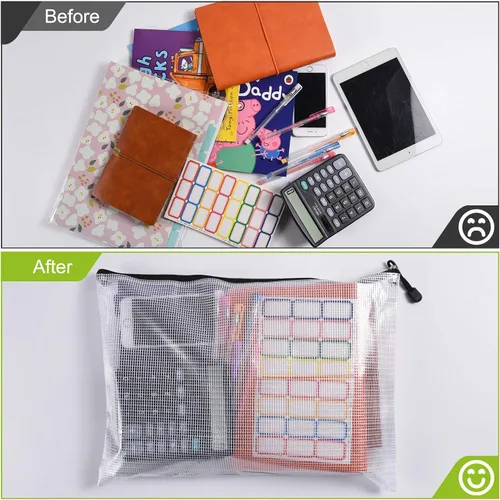 Miniatura 4 de Bolsa de malla con cremallera, 6 bolsas de malla de plástico impermeable con cremallera, bolsa de documentos de tamaño A4, bolsas de archivos