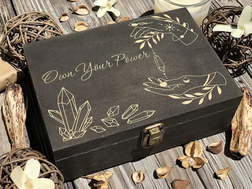 Miniatura 2 de Own Your Power Box, 8.5 x 6 x 3 pulgadas, caja de cristal, caja grabada, caja de madera, caja misteriosa de cristal, caja de regalo de cristal, caja