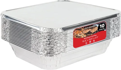 Stock Your Home Bandejas de aluminio de 9 x 13 pulgadas con tapas (paquete de 10) – Sartenes profundas desechables de tamaño medio para cocinar,