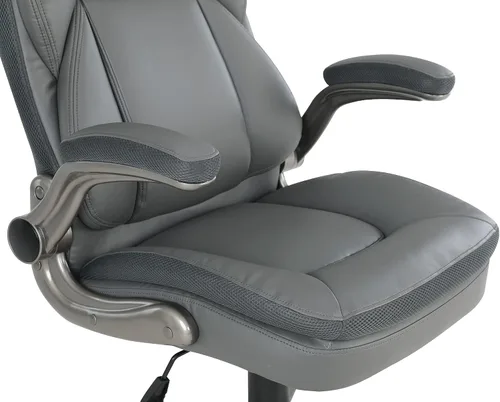 Miniatura 10 de Office Star ECH Series - Silla de oficina ejecutiva de cuero regenerado con soporte lumbar y brazos acolchados ajustables en altura, carbón con base