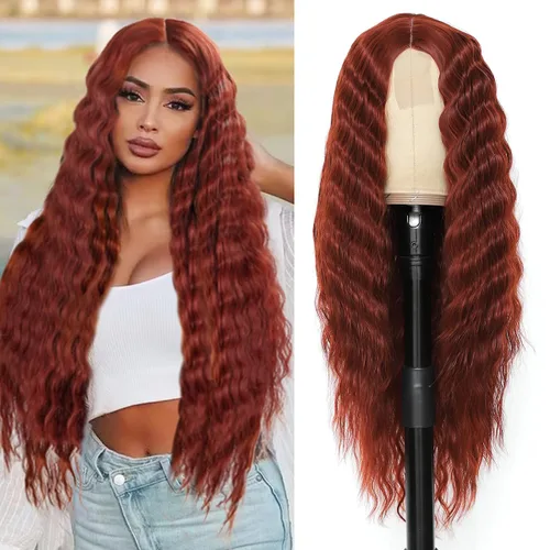 Miniatura 12 de INSTASTYLE Pelucas Rizadas Sintéticas de 30 Pulgadas para Mujeres Peluca de Cabello Largo Negro Frente de Encaje 4" Cuero Cabelludo Simulado Natural