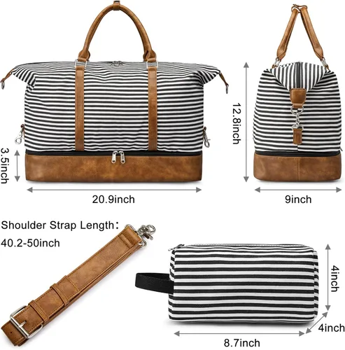 Miniatura 5 de S-ZONE - Bolso de mano de lona para mujer con correa de cuero sintética