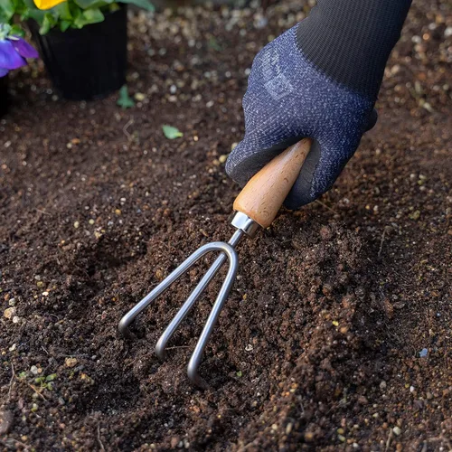 Miniatura 2 de Garden Helper Herramienta de jardín cultivador de mano 3 garras para plantar, rastrillo de mano de jardín de acero inoxidable japonés, mango
