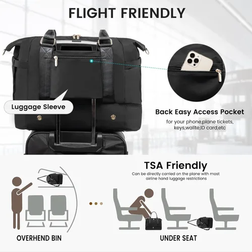 Miniatura 4 de Bolsa de gimnasio para mujer LOVEVOOK Travel Duffel Bag con puerto de carga USB, Negro