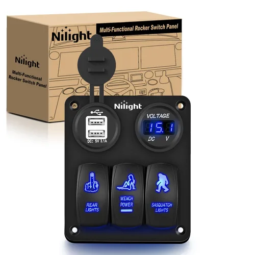 Miniatura 9 de Nilight Panel de Interruptor Basculante de 3 Posiciones con Cargador USB y Encendedor de Cigarrillos 12V 24V Barra de Luz LED Toggle Luces Traseras