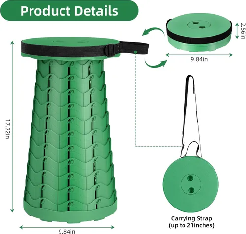 Miniatura 2 de Qiguet Taburete plegable, silla plegable, silla portátil mejorada con capacidad de carga de 400 libras, taburete portátil para camping, pesca