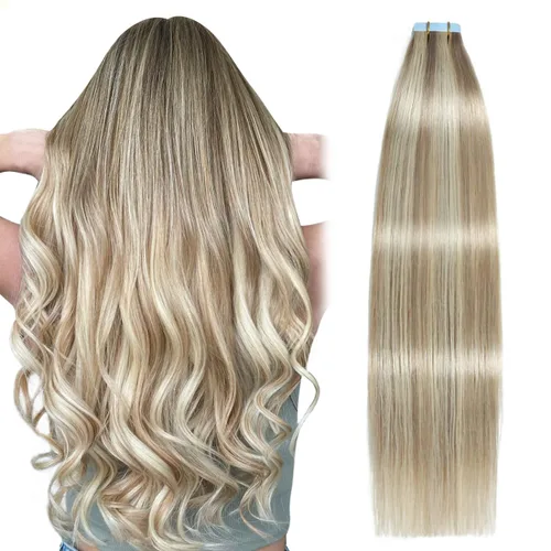 Miniatura 25 de SUYYA - Extensiones de cabello adhesivas de color borgoña; cabello humano 100 % real; extensiones de cabello adhesivas, invisibles, lacias y sin
