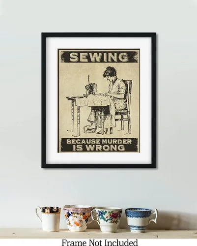 Miniatura 7 de Decoración de habitación de Sewing Because Murder Is Wrong, decoración de pared retro para cocina, baño, dormitorio, divertido regalo de arte
