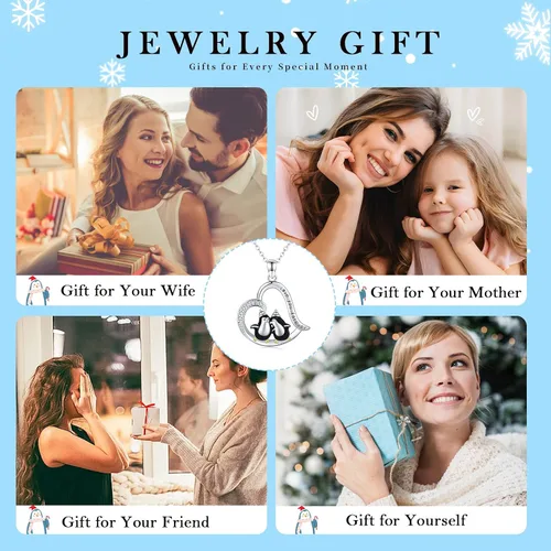 Miniatura 6 de lotus & leaf Penguin Necklace Sterling Silver HeartMoon Pendant Necklace Penguin Gifts for Women Girls