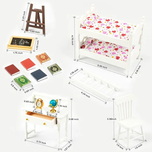 Miniatura 2 de Muebles de casa de muñecas en miniatura a escala 1 y 12 – Juego de cama de casa de muñecas de madera – Muebles para casa de muñecas Juguetes Incl