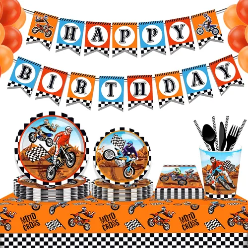 Miniatura 6 de Patelai Manteles de decoración de fiesta de cumpleaños para motocross, cubiertas de mesa temáticas de motocicleta, suministros de fiesta de baby