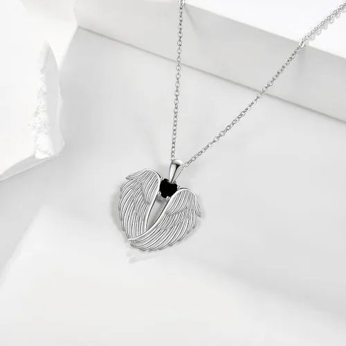 Miniatura 3 de YFN Collar de alas de ángel de plata de ley 925 con colgante de alas de ángel de la guarda, collar de piedra natal para mujeres y niñas, regalos