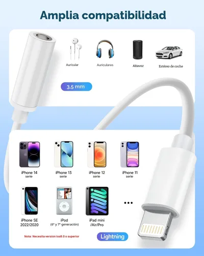 Miniatura 7 de Adaptador Lightning a conector de auriculares de 0.138 in con certificación MFi de Apple, calidad de audio premium y chip DAC para escuchar música