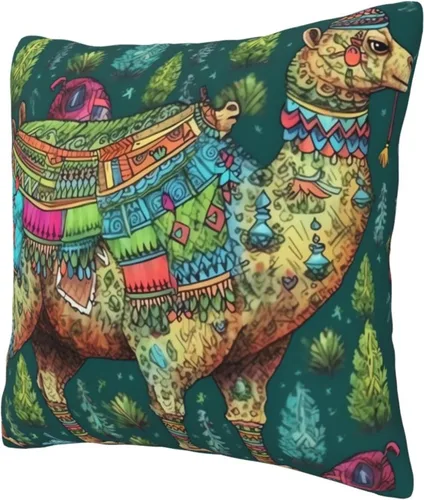 Miniatura 3 de Fundas de almohada con estampado de dibujo a mano de camello colorido, funda de cojín cuadrada, funda de cojín suave, funda de almohada