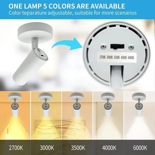 Miniatura 3 de Foco de techo LED 5CCT 2700K/3000K/3500K/4000K/6000K seleccionable regulable, foco de luz empotrada ajustable para interiores, 12 W, CRI 90+