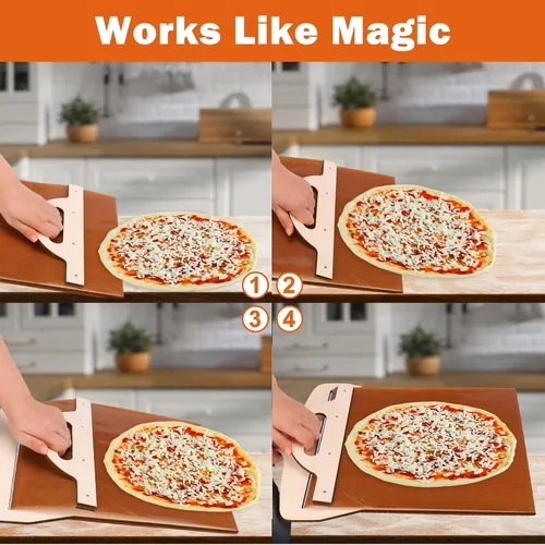 Miniatura 4 de XANGNIER Pala deslizante de pizza, la cáscara de pizza que transfiere perfectamente la pizza, pizza súper mágica, pala de pizza inteligente
