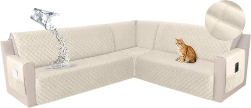 Miniatura 27 de HDCAXKJ Funda seccional de esquina impermeable para sofá de terciopelo en forma de L, fundas para sofá para mascotas, perros, suaves, resistentes