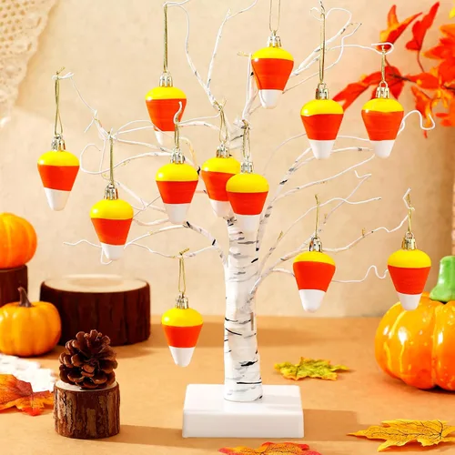 Miniatura 4 de Zeyune 12 adornos de maíz de caramelo de Acción de Gracias, cosecha 3D, pequeños adornos colgantes de maíz con cuerdas, colgante de Acción