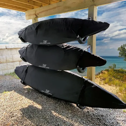 Miniatura 6 de Explore Land Funda impermeable para kayak - Resistente al desvanecimiento 600D Funda de almacenamiento para canoa y kayak de alta resistencia Negro