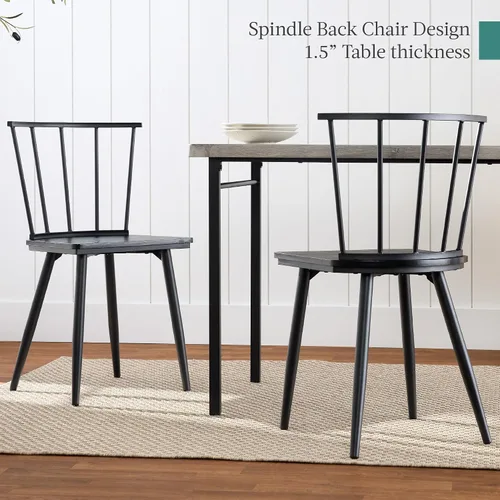 Miniatura 2 de Best Choice Products Juego de mesa de comedor de 4 piezas con 2 sillas de husillo negro, banco de comedor, mesa de cocina, sillas Windsor, color gris