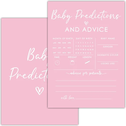 Juegos de Baby Shower – Predicciones y tarjetas de consejos para niñas – Juegos estéticos minimalistas de revelación de género – Decoraciones rosas