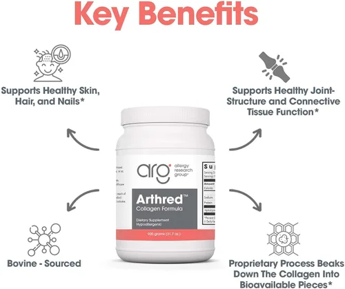 Miniatura 4 de Allergy Research Group Colágeno en polvo para hombres y mujeres, péptidos de colágeno, suplemento de Arthred, de origen bovino, polvo de Arthred