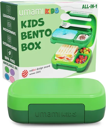 Miniatura 11 de Umami Lonchera Bento todo en 1 para niños, paquete de hielo y utensilios incluidos, 100% a prueba de fugas y sin BPA, lonchera favorita de los Azul