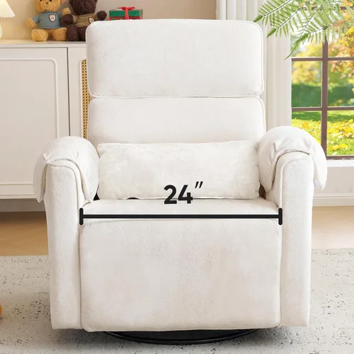 Miniatura 12 de Silla reclinable eléctrica extragrande, sillón basculante giratorio de 26" extra ancho con reposacabezas ajustable, silla de chenilla para guardería