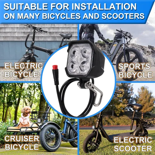 Miniatura 4 de Faro eléctrico para bicicleta, 4 piezas LED de 400 lúmenes, compatible con 24 V, 36 V, 48 V, conector impermeable de 2 pines, luz delantera